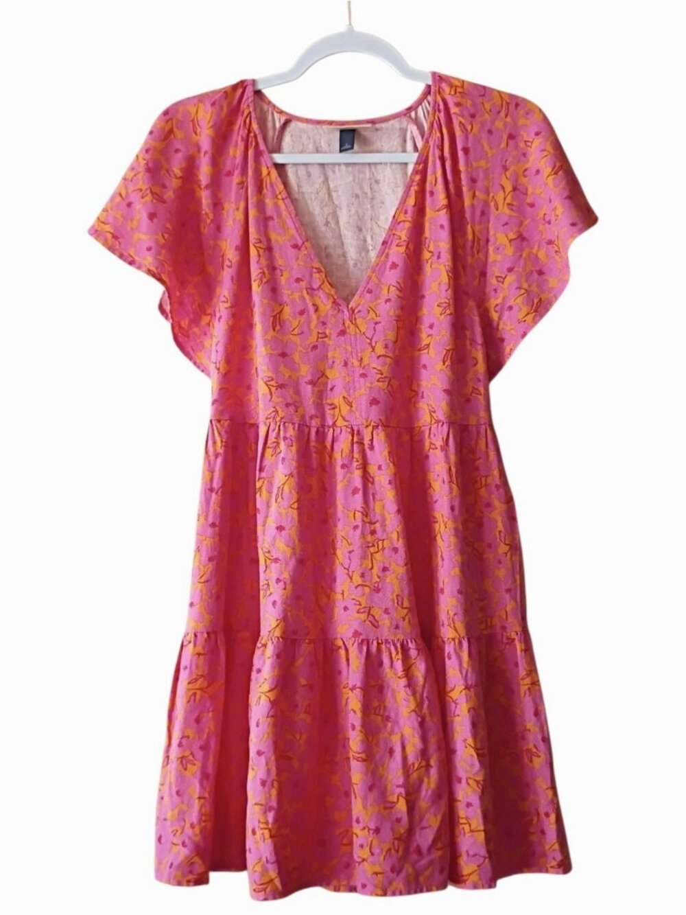 Universal Thread Women's Dress Floral Flutter Sleeve Linen Blend Skater SMALL
